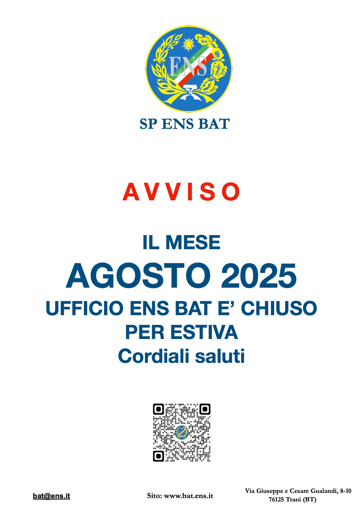 Uffigio chiuso ESTIVA SP ENS BAT 2025