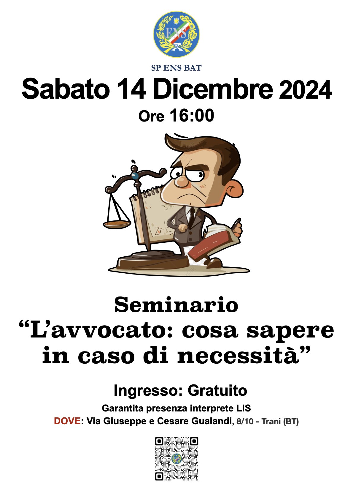 Locandina 14 dicembre 2024 seminario avvocato - ENS BAT
