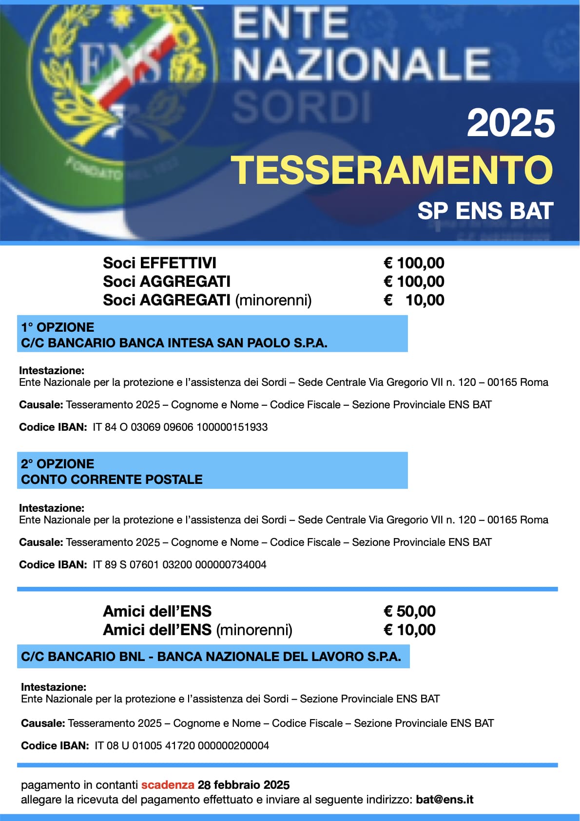 Tesseramento ENS ANNO 2025