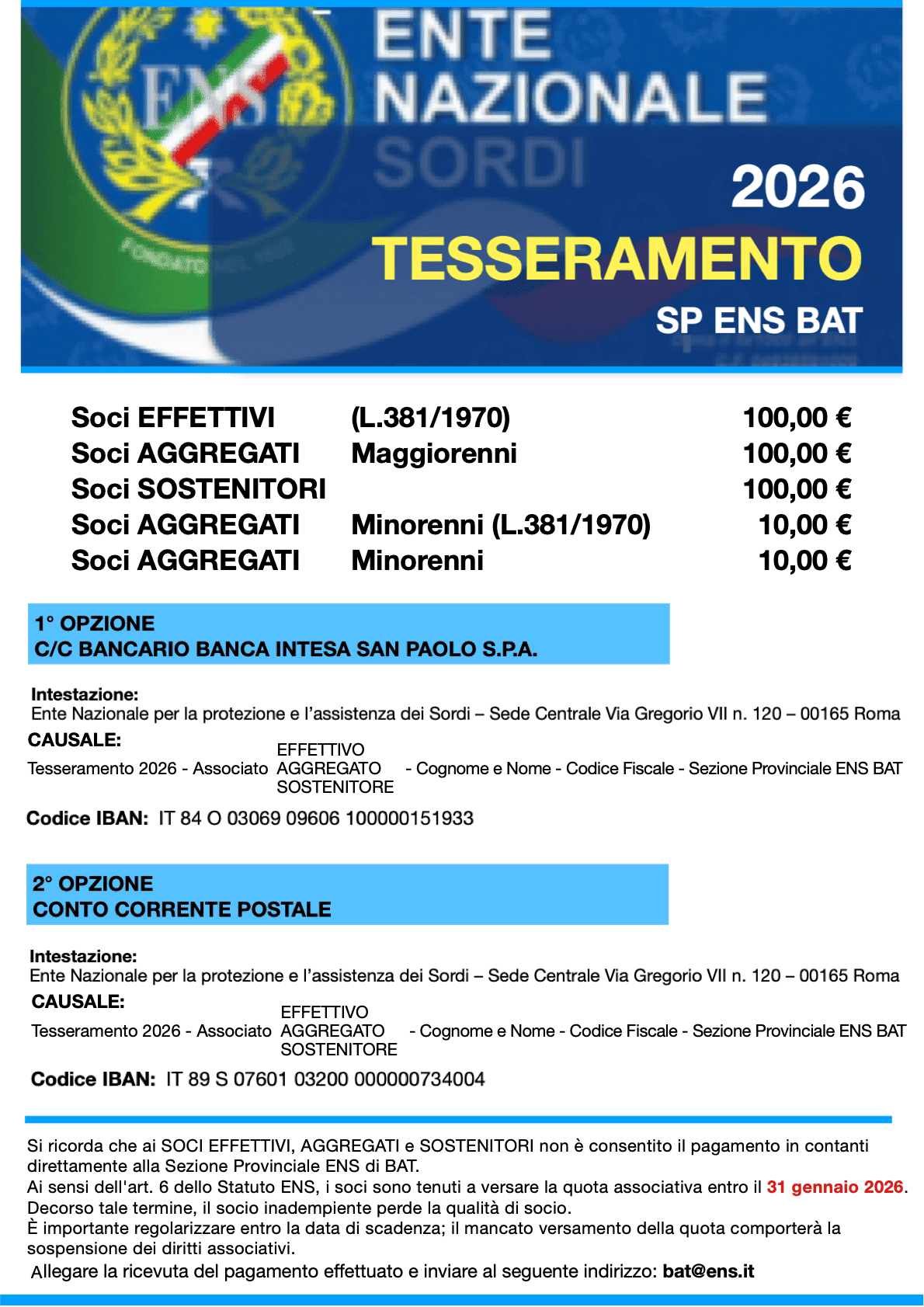 Tesseramento ANNO 2026 SP ENS BAT